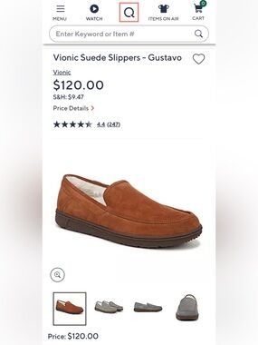 Vionic NWOT Men Gustavo Suede Faux Shear Slipper Water Repellent Toffee Size 7